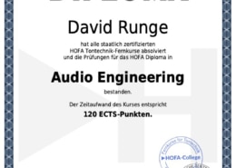 Runge Productions Zertifikat